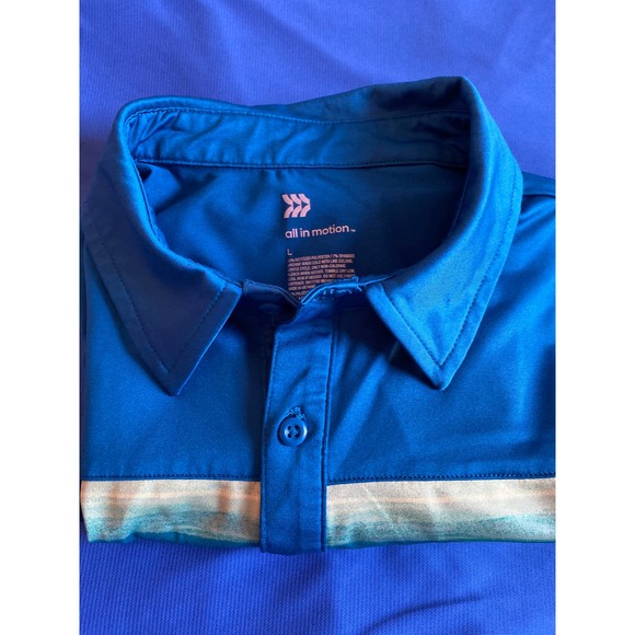 All in motion men’s polo size large short sleeve blue multi stripes across chest - Picture 8 of 8